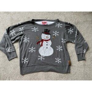 Tipsy Elves Christmas Sweater sequin snow flakes snowman 1X